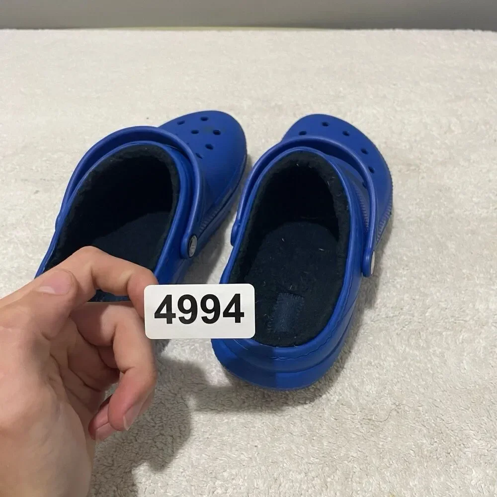 Crocs Kids Classic Clogs J5 Tie Dye Fur Lined Blue Winter Fall Rubber 5 Youth